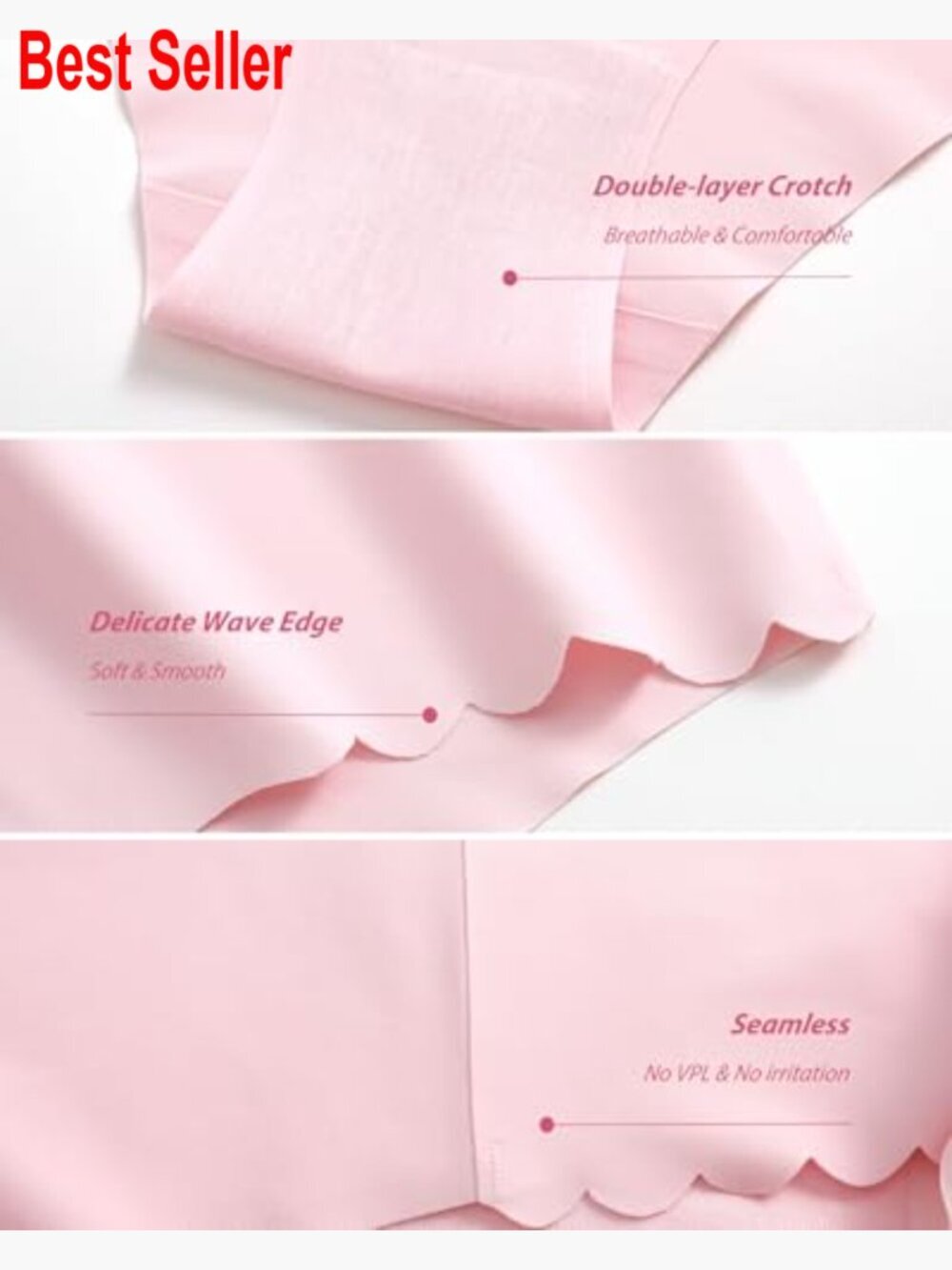 High Waisted Seamless Underwear No Show Panties Cheeky Scalloped Edge Bikini - Picture 5 of 7